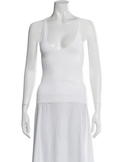 Pre-owned Another Tomorrow Scoop Neck Sleeveless Top In White
