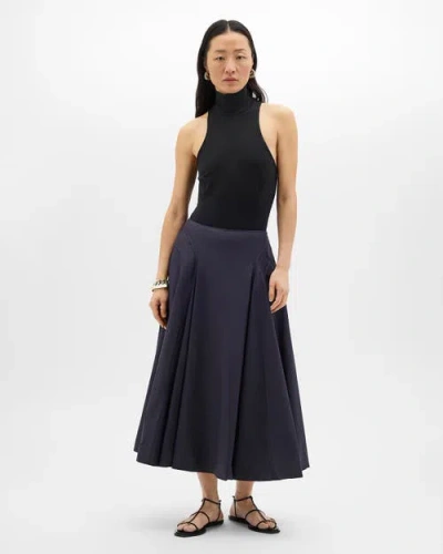 Another Tomorrow Seamed Full Skirt In Blue