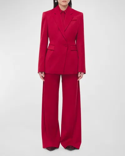 Another Tomorrow Seamed Waist Wool Jacket In Red