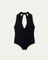 Another Tomorrow Self-tie Halter Bodysuit In Black