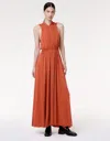 Another Tomorrow Shirred Midi Dress In Sienna Red