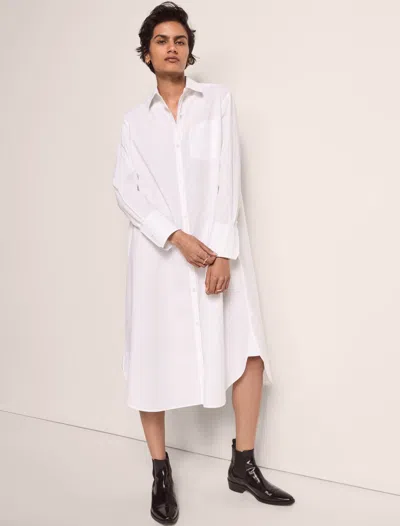 Another Tomorrow Balloon-sleeve Organic-cotton Poplin Shirt Dress In White
