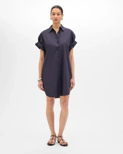 Another Tomorrow Short Shirt Dress In Blue