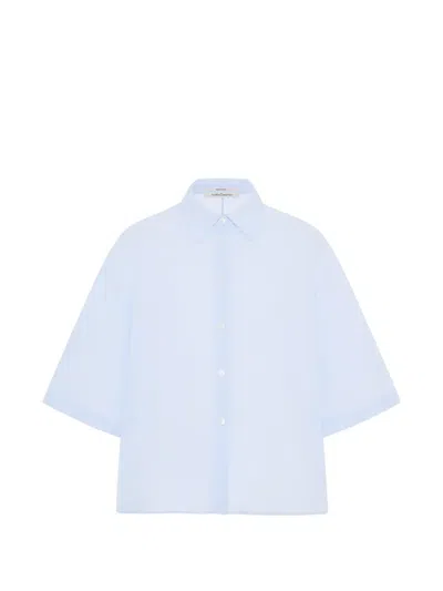 Another Tomorrow Short-sleeve Voile Shirt In Blue