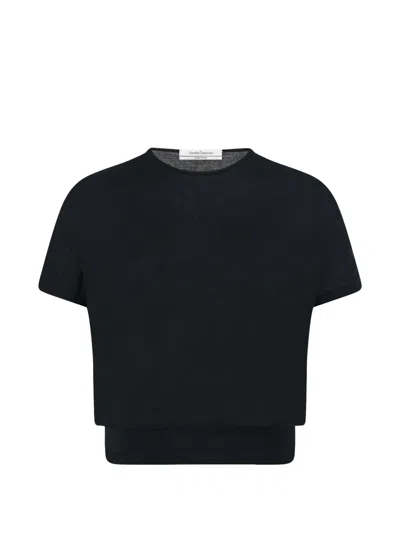 Another Tomorrow Featherweight Short-sleeve Top In Black