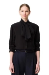 Another Tomorrow Signature Bow Blouse In Black