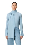 Another Tomorrow Signature Bow Blouse In Blue