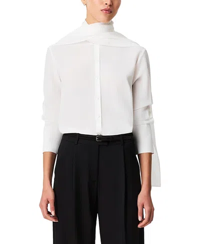 Another Tomorrow Signature Bow Blouse In White