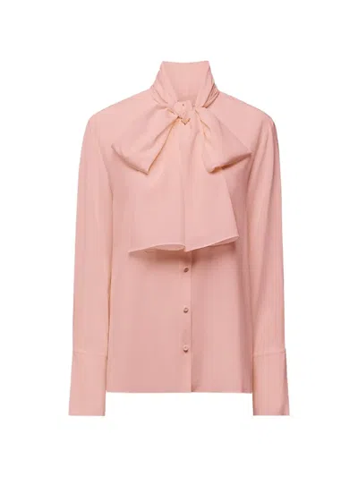 Another Tomorrow Signature Bow Silk Blouse In Pink