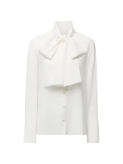 Another Tomorrow Signature Bow-detail Silk Blouse In White