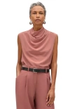 Another Tomorrow Silk Draped Top In Brown