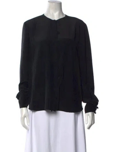 Pre-owned Another Tomorrow Silk Long Sleeve Blouse In Blue