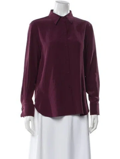 Pre-owned Another Tomorrow Silk Long Sleeve Blouse In Burgundy