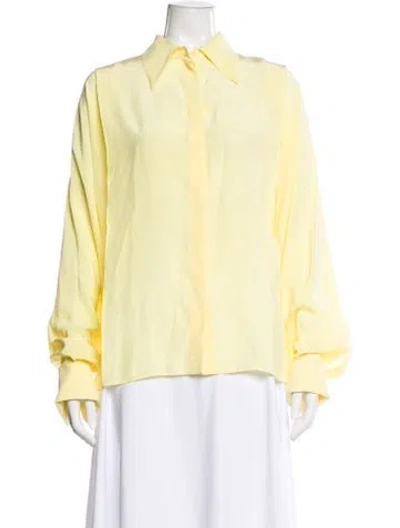 Pre-owned Another Tomorrow Silk Long Sleeve Blouse In Yellow