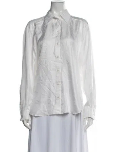 Pre-owned Another Tomorrow Silk Long Sleeve Button-up Top In White