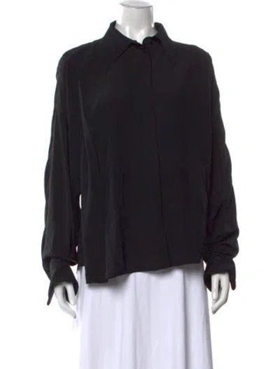 Pre-owned Another Tomorrow Silk Long Sleeve Top In Black