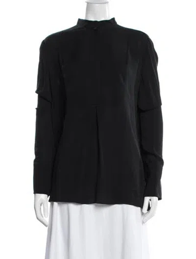 Pre-owned Another Tomorrow Silk Long Sleeve Top In Blue