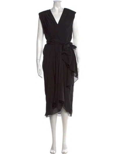 Pre-owned Another Tomorrow Silk Midi Length Dress In Black