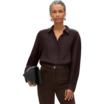 Another Tomorrow Silk Pleat Back Shirt In Brown