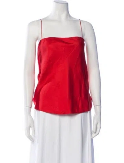 Pre-owned Another Tomorrow Silk Square Neckline Top In Red