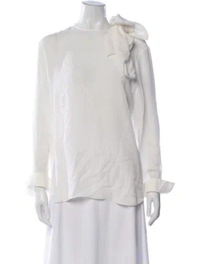Pre-owned Another Tomorrow Silk Tie Neck Top W/ Tags In White