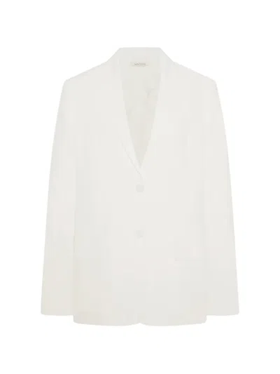 Another Tomorrow Single-breasted Linen Blazer In White