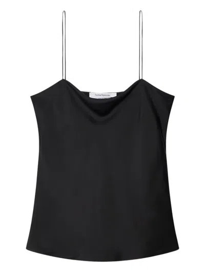 Another Tomorrow Slip-on Silk Top In Black