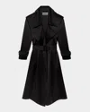 Another Tomorrow Soft Satin Belted Long Trench Coat In Black