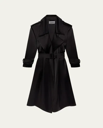 ANOTHER TOMORROW SOFT SATIN BELTED LONG TRENCH COAT