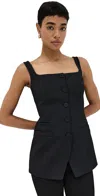 ANOTHER TOMORROW SQUARE NECK BUTTONED TOP BLACK