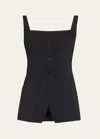Another Tomorrow Square-neck Buttoned Top In Black