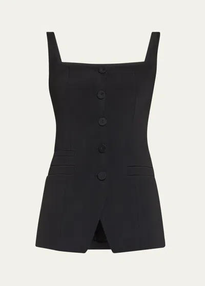 ANOTHER TOMORROW SQUARE-NECK BUTTONED TOP