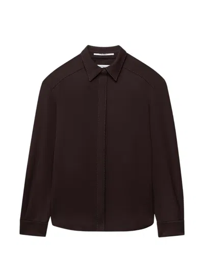 Another Tomorrow Stitch-detail Curved-hem Blouse In Brown