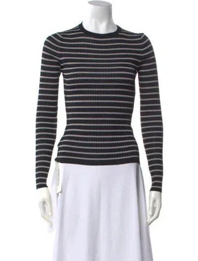 Pre-owned Another Tomorrow Striped Crew Neck Top In Black