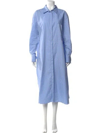 Pre-owned Another Tomorrow Striped Long Dress In Blue