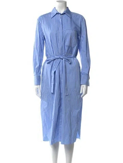 Pre-owned Another Tomorrow Striped Midi Length Dress In Blue