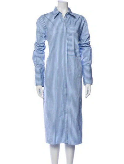 Pre-owned Another Tomorrow Striped Midi Length Dress In Blue