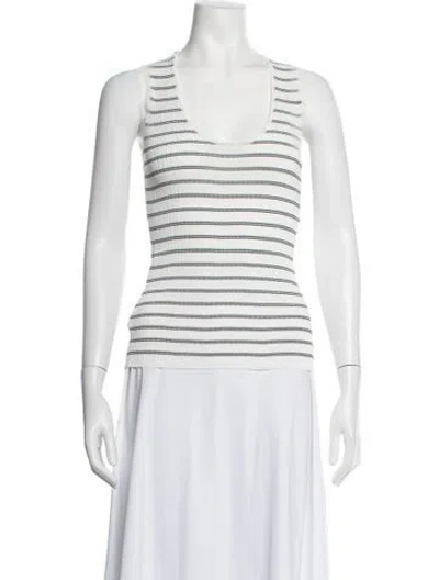 Pre-owned Another Tomorrow Striped Scoop Neck Top W/ Tags In White
