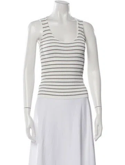 Pre-owned Another Tomorrow Striped Scoop Neck Top In White