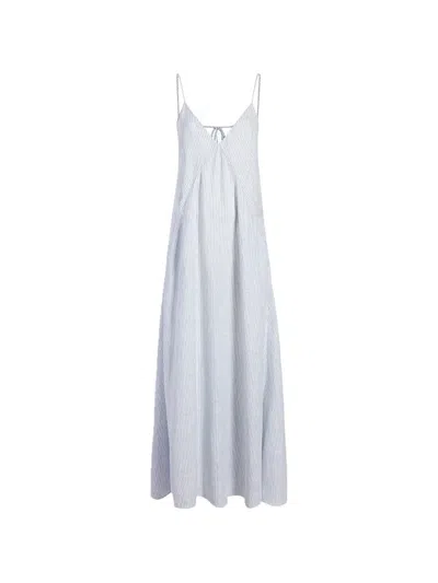 Another Tomorrow Striped Seamed Slip Dress In Blue