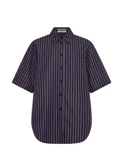 Another Tomorrow Striped Short-sleeve Shirt In Purple