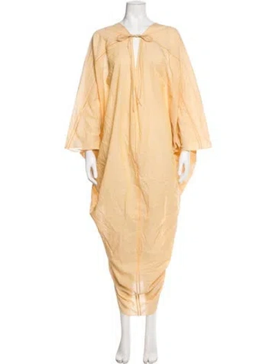 Pre-owned Another Tomorrow Tie Neck Long Dress In Yellow