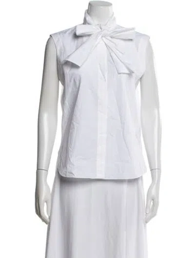 Pre-owned Another Tomorrow Tie Neck Sleeveless Top In White