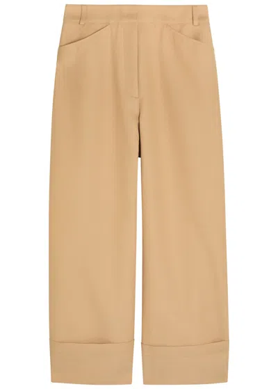 Another Tomorrow Turn-up Cuff Wide-leg Trousers In Brown
