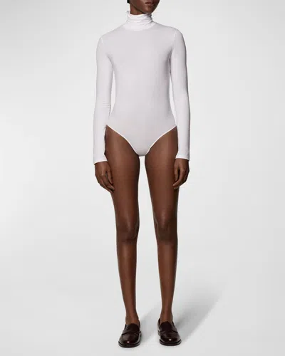 Another Tomorrow Long-sleeve Turtleneck Bodysuit In White