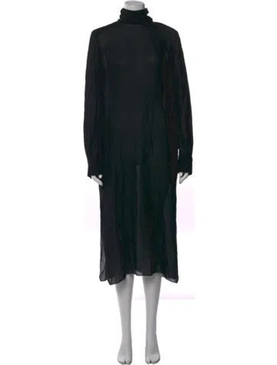 Pre-owned Another Tomorrow Turtleneck Midi Length Dress In Black