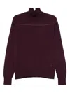 Another Tomorrow Turtleneck Wool Sweater In Burgundy