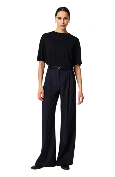 Another Tomorrow Twill Pleated Trouser In Black