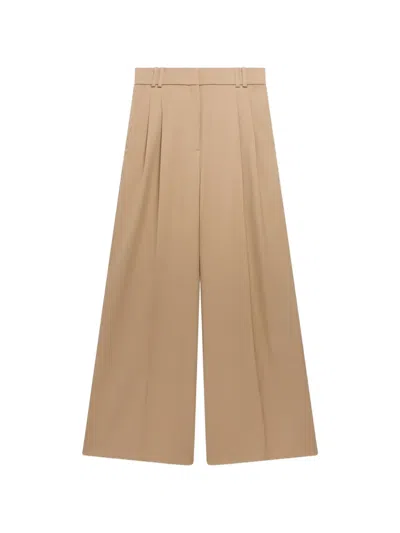 Another Tomorrow Twill Pleated Trousers In Brown