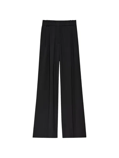 Another Tomorrow Twill Pleated Wide-leg Trousers In Black